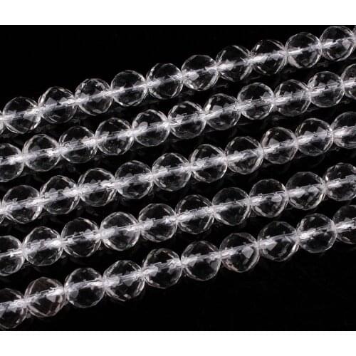 Natural 64Facet Crystal Gemstone Clear White Quartz 6 8 10 12mm Round Beads Accessories for Necklace Bracelet DIY Jewelry Making