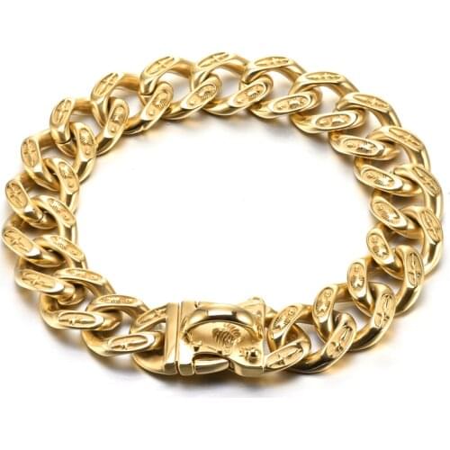 Pet Supplier Stainless Steel Dog Collar Necklace PMGPET16 New Gold Chain 32mm Wholesale Pet Dog Collar Heavy Strong Bully Collar