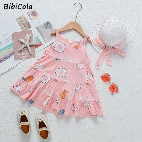 Girls Dress +Hat Cotton Comfortable Children Dress 2021 Summer Dress Doll skirt Girls' Sleeveless Sling Dress For Children 1-6Y