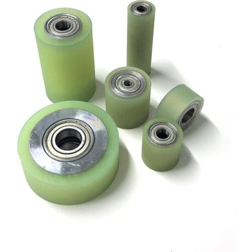 1Pcs 6mm-8mm ID Polyurethane Package Glue Wheels PU Double Bearing Roller Conveyor Scroll Wheel 20mm-30mm OD 20mm-50mm Length