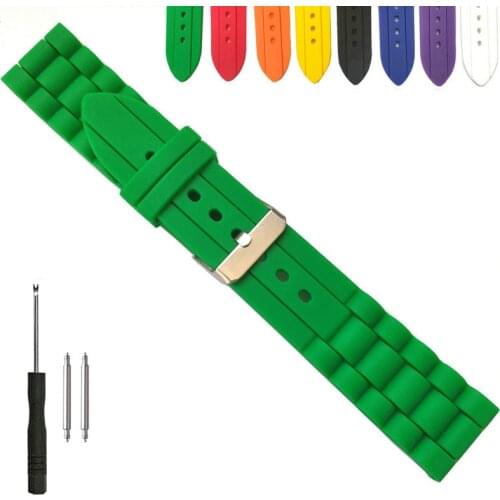20mm 22mm Silicone Rubber Watch Band Soft Jelly Rubber Chain Strap Black White Green Red Blue Yellow Orange Wholesale