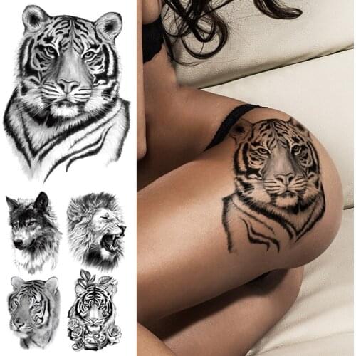 Tiger lion tattoo animals forest sexy waterproof temporary tattoo for women body art men tattoo arm shoulder leg thigh tatoo big