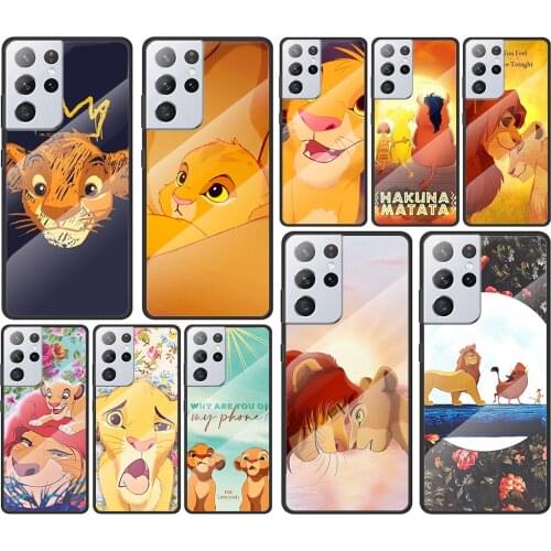 The lion king for Samsung Galaxy S21 Ultra Plus A72 A52 4G 5G M51 M31 M21 Luxury Tempered Glass Phone Case Cover