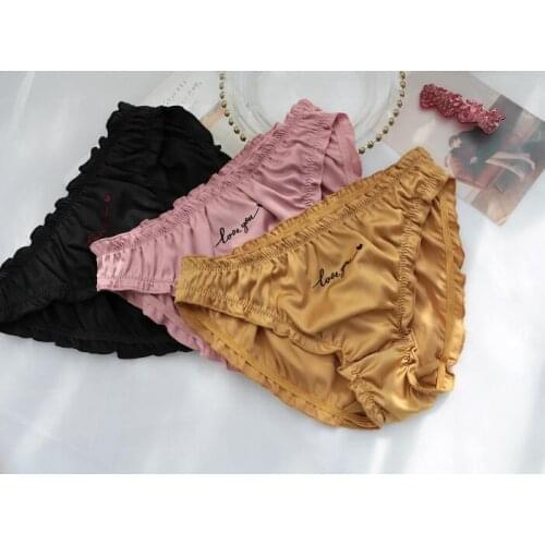 2020 New Arrival 100% Real Photo M L XL Lovely Cute Lolita Kawaii Intimated Silk Good Satin Embriodery Panties Underwear Brief