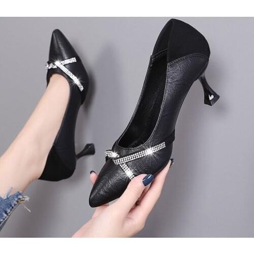 MGHY Pumps 35-40 size,5,7cm heel,Soft leather office shoes ladies' high heel and fine heel fashion pointy shoes 055