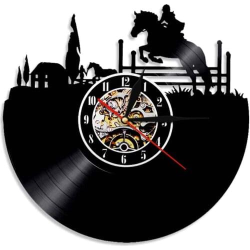 Horse Riding Wall Clock Equestrian Sport Vinyl Record Hanging Watches Horseback Riding Time Silent Detor Serpent Enthusiast Gift