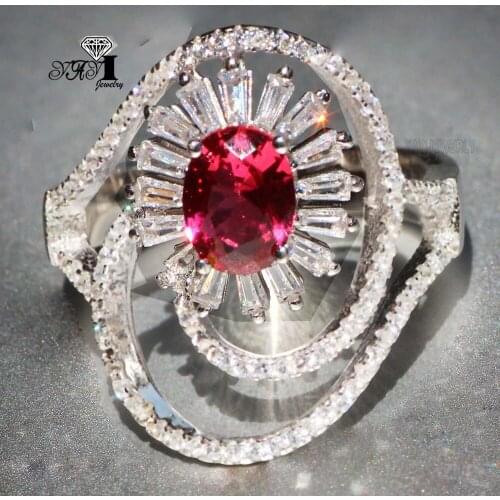 YaYI Jewelry Princess Cut 5.4 CT Red Zircon Silver Color Engagement Rings wedding Heart Rings Girls Party Rings Gifts