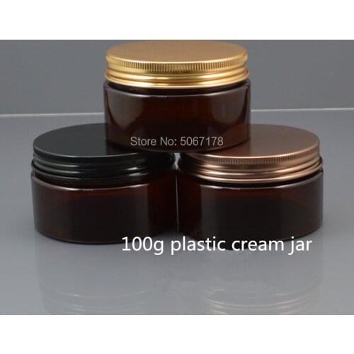 10/30/50pcs 100g Amber Cosmetic Container Plastic Cream Jar,Empty Plastic Cream Reuse Container With Alumimum Lids