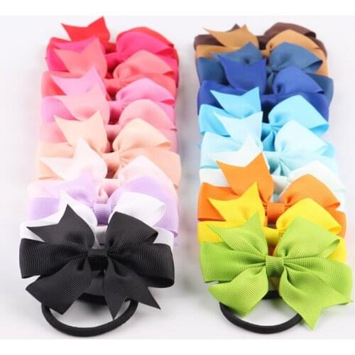 100 pcs/lot, Grosgrain Ribbon Bow with an elastic, Girls Bowknot Hair Tie