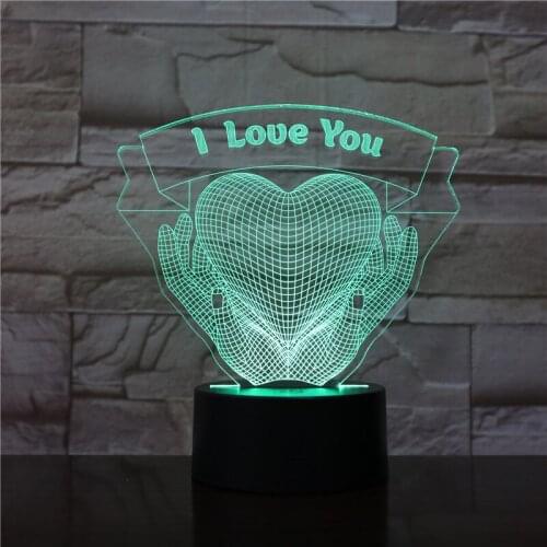 Love Heart Couples 3D Illusion Lamp Transparent Acrylic Night Light LED Lamp 7 Color Changing Touch Table Lamp Kids Gift 1957