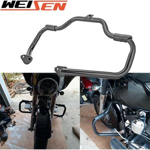 For Harley Touring Road King Electra Street Road Glide 1997-2008 Gloss Black Mustache Rail Engine Guard Highway Crash Bar