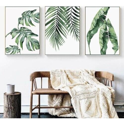 Watercolor Green Tropical Plants Turtle Leaves Canvas Painting Nordic Wall Art POP Pictures Home Decor Living Room Scandinavian