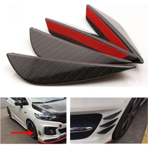 Car Styling 4Pcs Black Carbon Fiber Fit Front Bumper Lip Splitter Fin Air Knife Auto Body Kit Car Spoiler Canards Valence Chin
