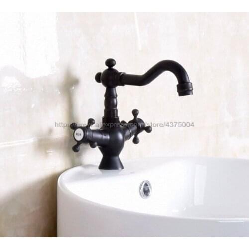 Bathroom Oil Rubbed Bronze Dual Cross Handle Faucet Next Basin kitchen Sink Swivel Mixer Vessel Tap Nnf145