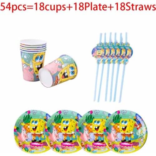 Sponge-Bob Toy Theme Party Supplies Kids Happy Birthday Party Decoration Children Cups Plates Flag Napkin Straws boy gifts