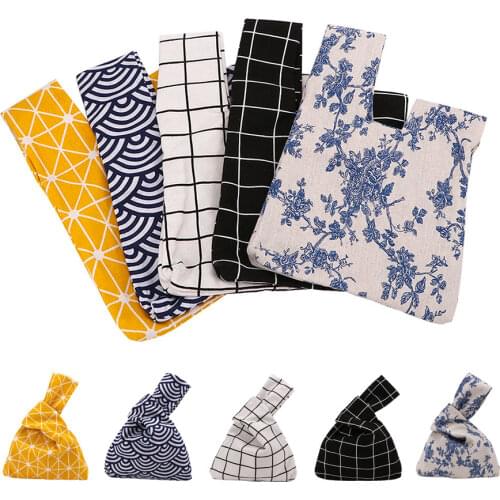 1 Pc canvas Creative Japanese Style Knot Wrist Bag Handbag Key Phone Pouch Walking Cotton Lining Bag