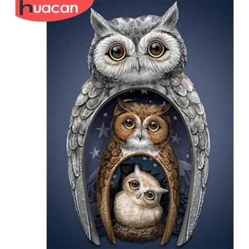 HUACAN 5D DIY Diamond Painting Owl Cross Stitch Animal Diamond Embroidery Full Round Square Diamond Mosaic Home Decoration