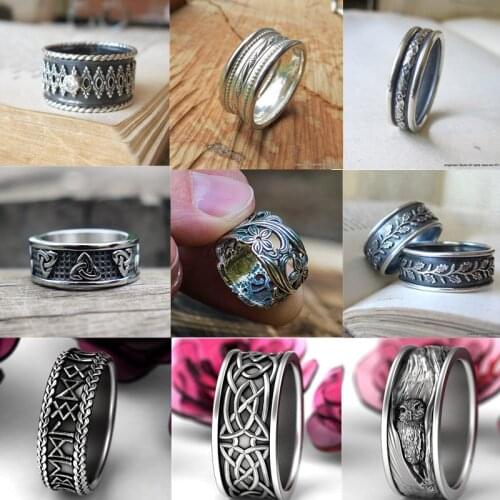 I & FDLK Vintage Solid Zinc Alloy Silver Color Zircon Rings Double Laces Pattern Knot Rings for Women Engagement Wedding Jewelr
