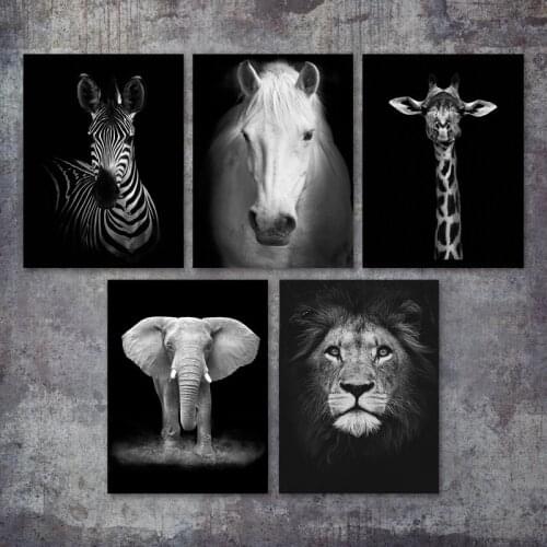 Canvas Painting Animal Wall Art Lion Elephant Deer Zebra Posters and Prints Wall Pictures for Living Room Decoration Home Decor