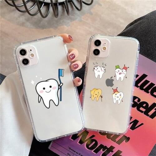 Cartoon Dentist Dental Crowned Teeth Phone Case For iphone 12 11 8 7 6s 6 5 5s 5c se plus mini x xs xr pro max Transparent soft