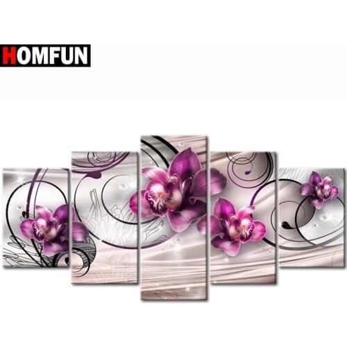 HOMFUN 5pcs Full Square/Round Drill 5D DIY Diamond Painting "Flower orchid" Multi-picture Combination Embroidery 5D Decor