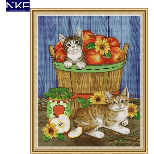 NKF Cats and Fruits Cross Stitch Set Handmade Craft Needlework Cross-Stitch Embroidery Kit Cross Stitch for Home Decor