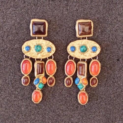 2021 New Brand ZA Drop Earrings Women Fashion Colorful Resin Stone Baroque Long Earring Jewelry Indian Statement Dange Earrings