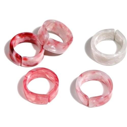 New 5PCS Colorful Opening Resin Rings Dome Knuckle Finger Stackable Joint Ring Marble Texture Ring Retro Acrylic Girls Rings