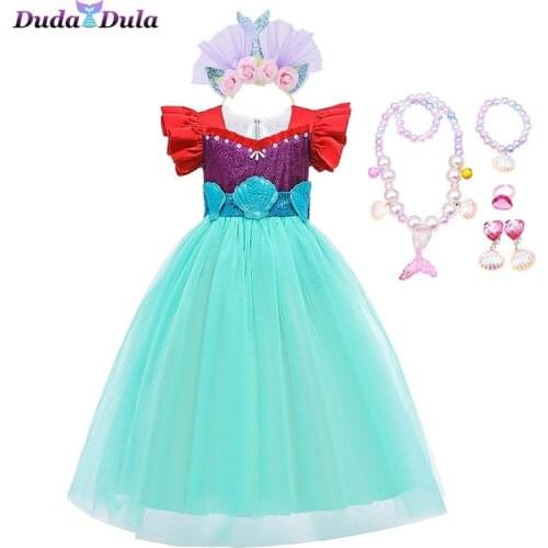 New Kids mermaid dress Girls Princess Mermaid Costume Hair Hoop Set Children Halloween Cosplay Party Dress Up Outfit Clothes