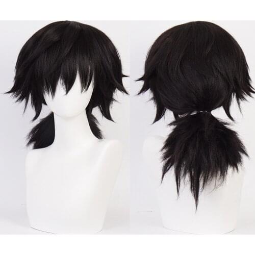 Wig Anime Natural Black Upturned Fluffy Ponytail Cosplay Anime Harajuku Wig High Temperature Synthetic Heat-resistant Wig