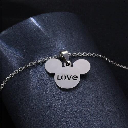 Mickey Pendant Necklace For Women Girl Castle Cartoon Mouse Chain Choker Stainless Steel Jewelry Minimal Hiphop Jewelry Gift
