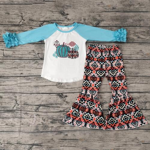 Fall/Autumn Baby Girls Thanksgiving Day Long Sleeve Icing Shirt Two Pumpkins Print Regular Pattern Pants