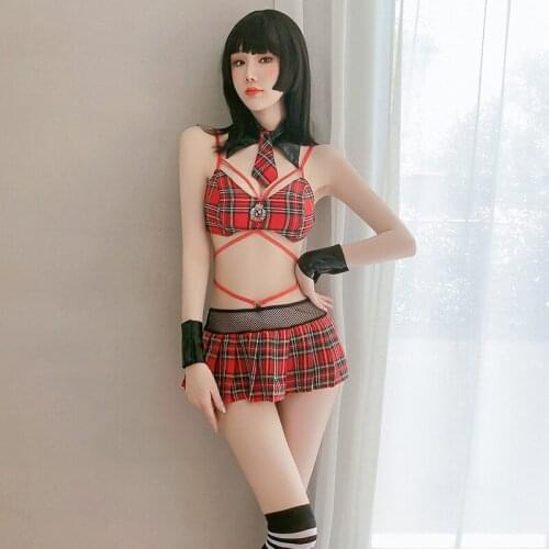 Sexy Sailor Dress Lolita Grid Erotic Costume Adult Sexual Fantasy Role Play School Girls Costume Couple Sex Games Cosplay Set