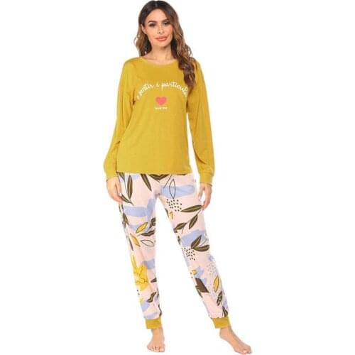 Spring Womens Causal Pajamas Suit Soft Breathable Long Sleeve Lovely Print For Home Wear 2PCS/SETS
