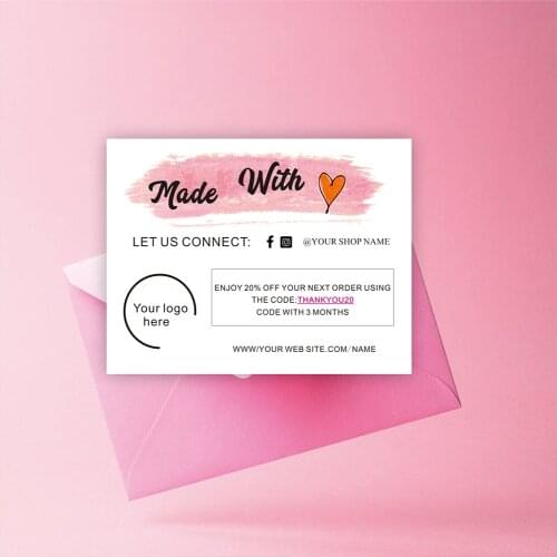 Custom Made With Love Thank You Card Modern Business Insert card ADD YOUR LOGO Media Social Card Parcel Insert Card Packing card