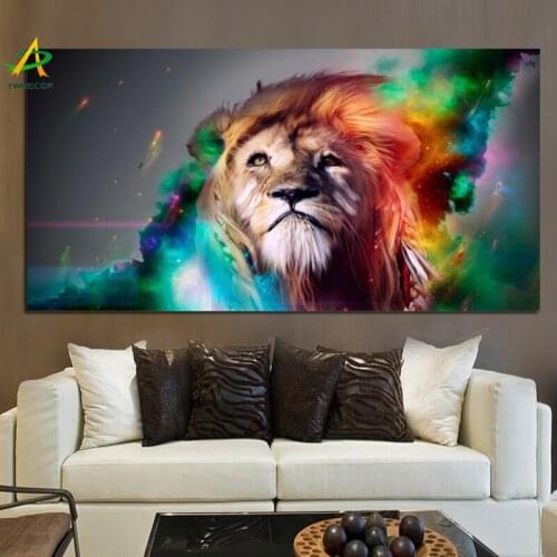 YWDECOR Creative Modern Animal Colorful Lion King Canvas Painting Print on Canvas Poster Wall Art Picture Living Room Home Decor