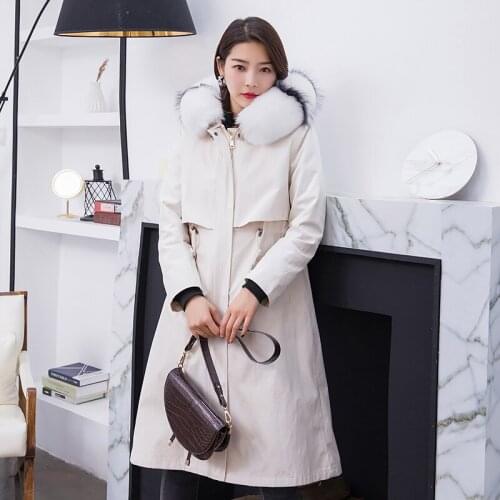 2020 New Waterproof Real Fur Coat Long Parka Winter Jacket Women Natural Fox Fur Collar Hood Rabbit Fur Liner Slim Warm