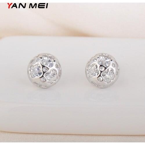 YANMEI Lady Round Earrings Aaa Cubic Zirconia White Gold Color Luxury Earrings E2538