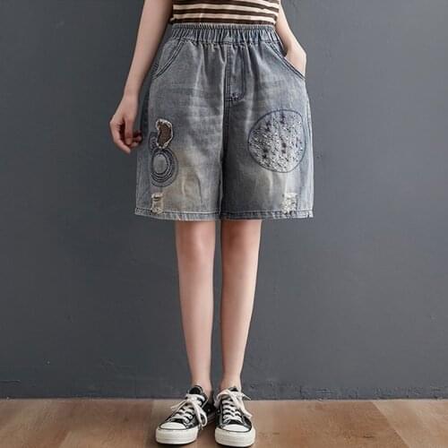 Women Summer High Waist Casual Jeans Shorts New 2021 Fashion Street Style Embroidery All-match Loose Female Denim Pants B801