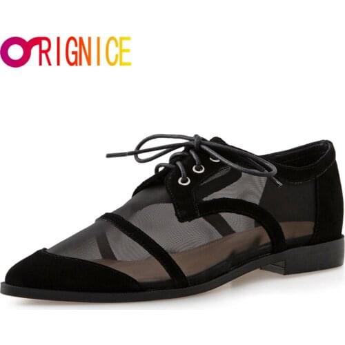 Orignice New Brand Women Spring Summer Pumps Breathable Mesh Loafers Fashion Low Heels Pointed Toe Lace Up Offorking Basic Shoes