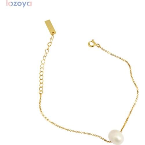 LOZOYA New 925 Sterling Silver Gold Pearl Punk Jewelry Chain Bracelet Wedding Fashion Party Rock Punk Accessories