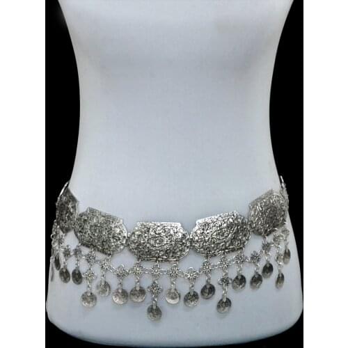 Vintage Silver Color Metal Coin Long Tassel Belly Dance Waist Chains for Women Bohemian Geometric Dress Belt Body Chain