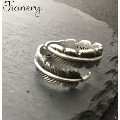JIANERY Romantic Silver Color Feather Rings For Women Bohemian Vintage Jewelry Adjustable Size Finger Rings