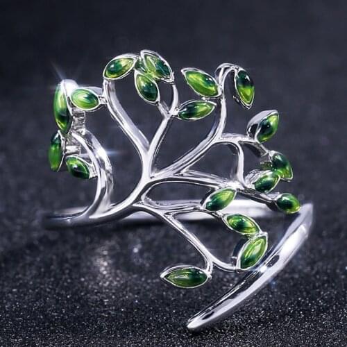 Huitan Live Tree Shaped Cocktail Party Women Ring Fresh Stylish Birthday Pleased Gift For Women Fashion Adjustable Open Rings