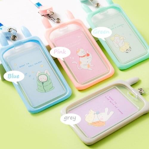 1Pcs Fashion Cartoon Work Card Holder Multifunctional Retractable Name Badge Students Bus Bank Credit Cards Case with Lanyard