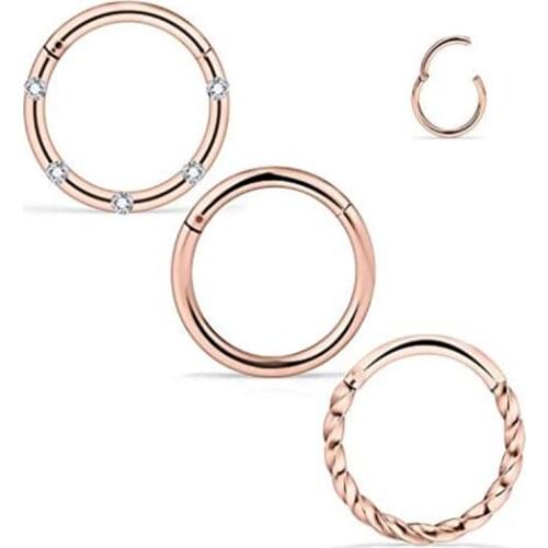 16G 3PCS 316L Stainless Steel Septum Nose Rings Hoop Clicker Ring Lip Cartilage Tragus Helix Earrings Hoop Ring Piercing Jewelry
