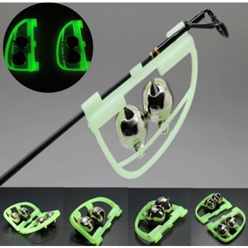 2Pcs Luminous Light Twin Bells Clip On Night Fishing Rod Bite Alarm Portable Fast Fishing Rod Fishing Tackle Accessories