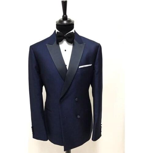 2021 Navy Blue Double Breasted Slim Fit Men Suit With Pants Prom Wedding Suits For Men Groom Tuxedos Costume Homme Groomsman