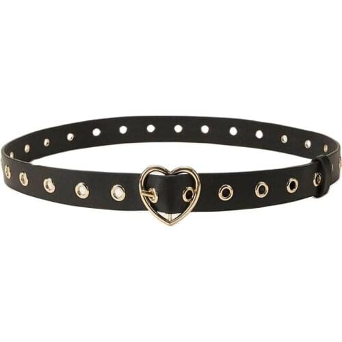 2021 Women Fashion Love Heart Metal Buckle PU Leather Dress Belt