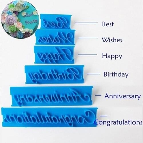 6Pcs Cake Blessings English Letter Mold Fudge Chocolate Letter Decoration Household DIY Baking Printing Mold
